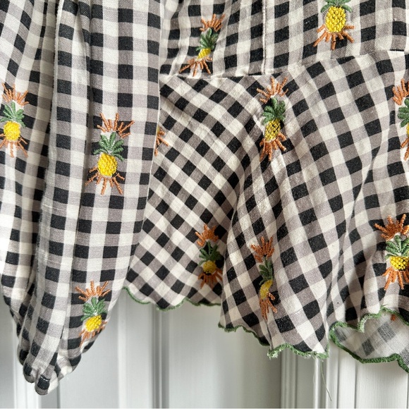 Farm Rio x Anthropologie Cottage Gingham Peter Pan Top Embroidered Pineapples - Picture 6 of 8